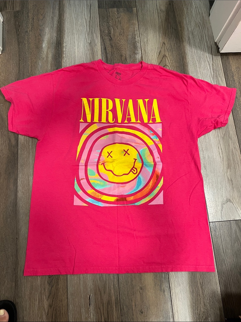 NIRVANA Hot Pink Short Sleeve Tee with Yellow Logo